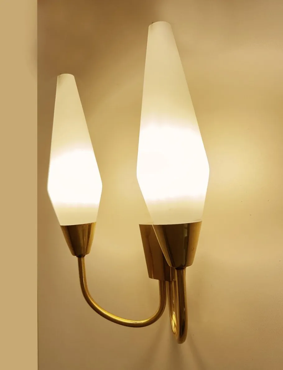 Pamono Vintage Italian Glass and Brass Sconces, 1960s, Set of 2