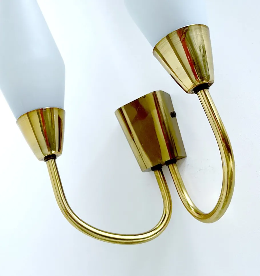 Pamono Vintage Italian Glass and Brass Sconces, 1960s, Set of 2