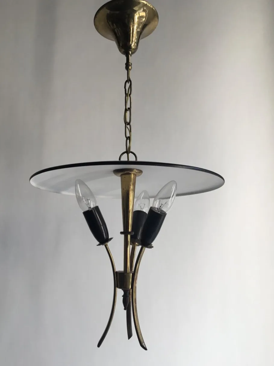 Clearance Pamono Vintage Italian Lamp in Brass with Black and White Lacquer from Stilnovo, 1950s