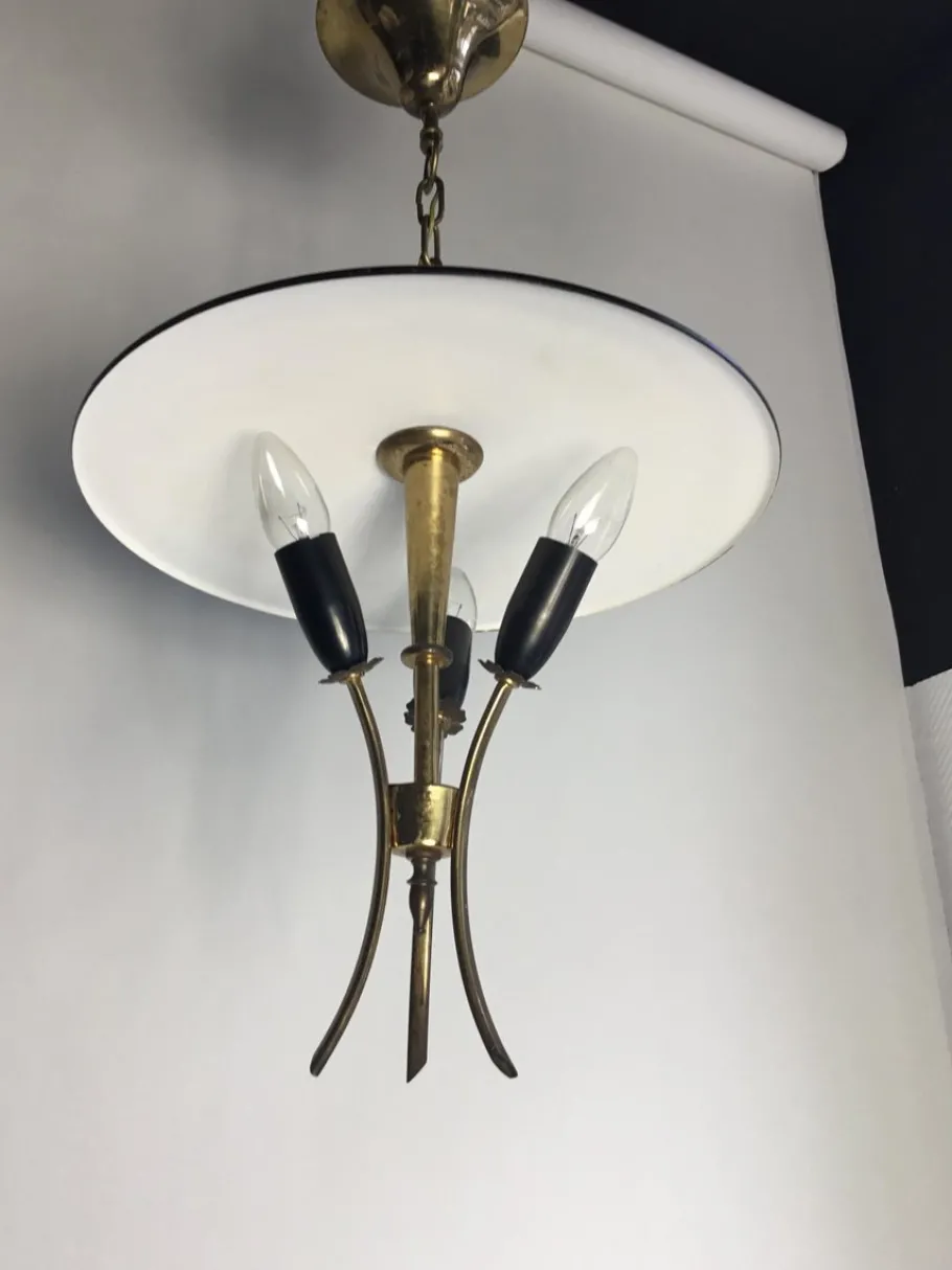 Clearance Pamono Vintage Italian Lamp in Brass with Black and White Lacquer from Stilnovo, 1950s