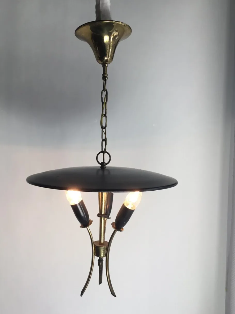 Clearance Pamono Vintage Italian Lamp in Brass with Black and White Lacquer from Stilnovo, 1950s