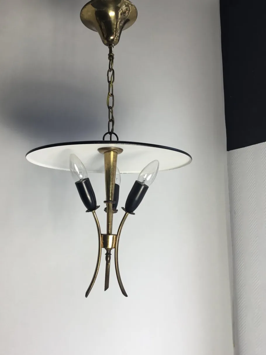 Clearance Pamono Vintage Italian Lamp in Brass with Black and White Lacquer from Stilnovo, 1950s