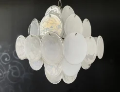 New Pamono Vintage Italian Murano Chandelier with 36 White Disks, 1979