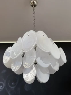 New Pamono Vintage Italian Murano Chandelier with 36 White Disks, 1979