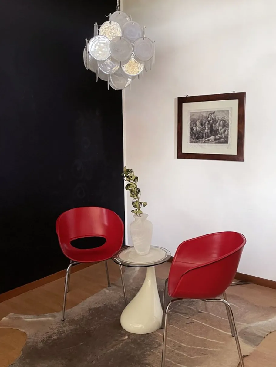 New Pamono Vintage Italian Murano Chandelier with 36 White Disks, 1979