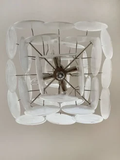 New Pamono Vintage Italian Murano Chandelier with 36 White Disks, 1979