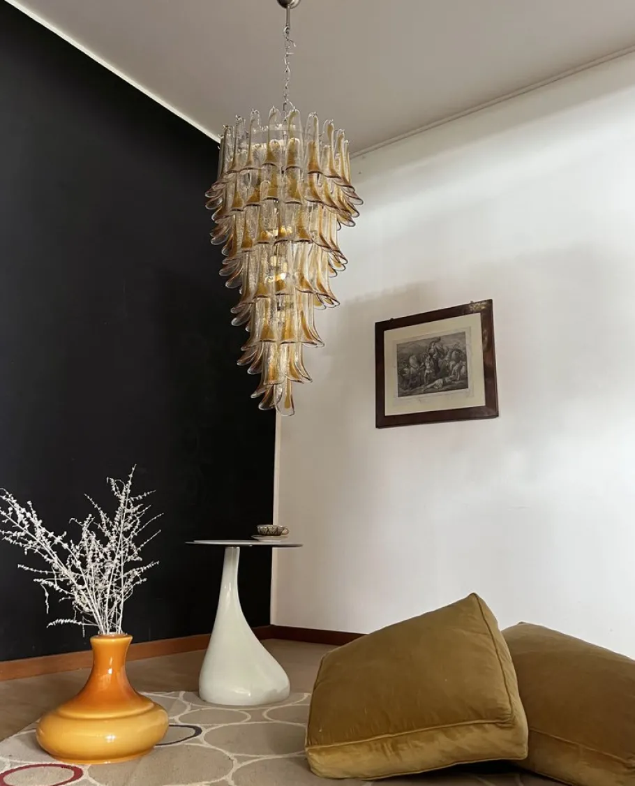 New Pamono Vintage Italian Murano Glass Spiral Chandelier