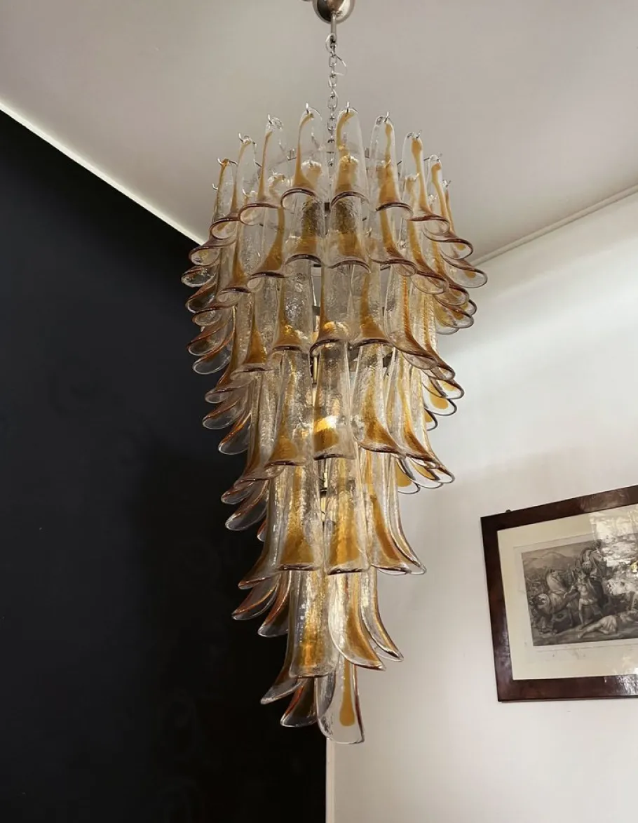 New Pamono Vintage Italian Murano Glass Spiral Chandelier
