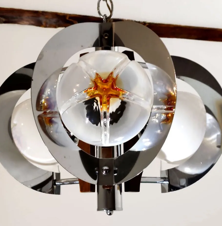 New Pamono Vintage Italian Pendant Lamp attributed to Toni Zuccheri for Mazzega, 1970s