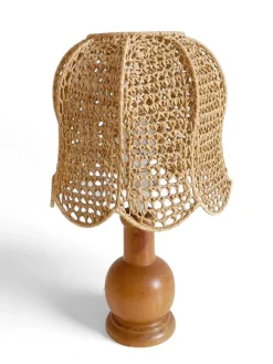 Hot Pamono Vintage Italian Pine Lamp with Hand-Woven Macrame Raffia Shade, 1970s