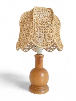 Hot Pamono Vintage Italian Pine Lamp with Hand-Woven Macrame Raffia Shade, 1970s