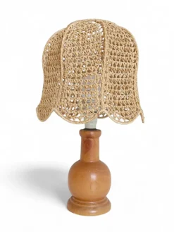Hot Pamono Vintage Italian Pine Lamp with Hand-Woven Macrame Raffia Shade, 1970s