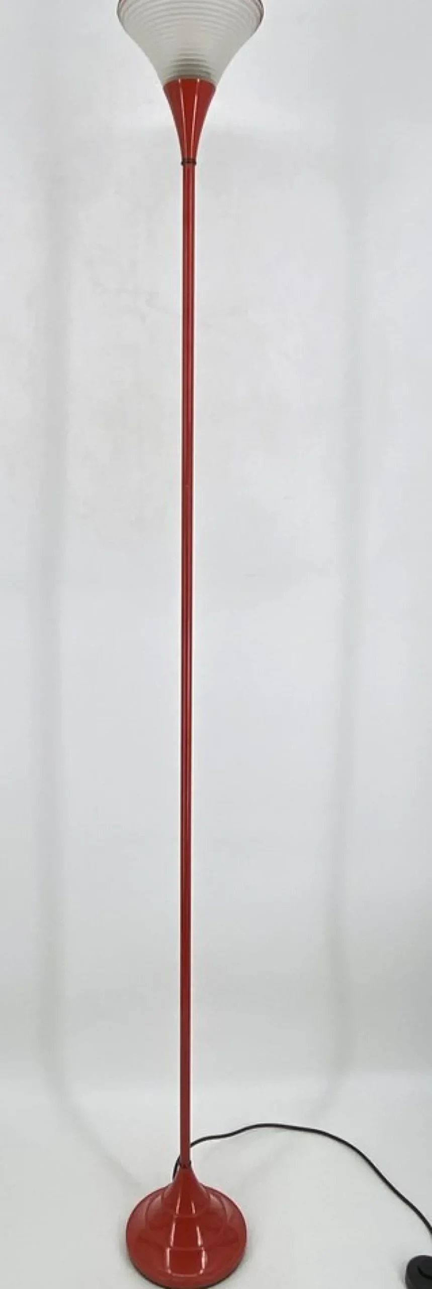 Discount Pamono Vintage Italian Red Floor Lamp with Funnel-Shaped Glass Shade, 1980