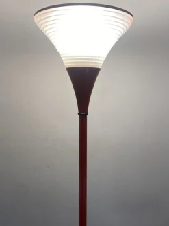 Discount Pamono Vintage Italian Red Floor Lamp with Funnel-Shaped Glass Shade, 1980