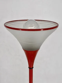 Discount Pamono Vintage Italian Red Floor Lamp with Funnel-Shaped Glass Shade, 1980