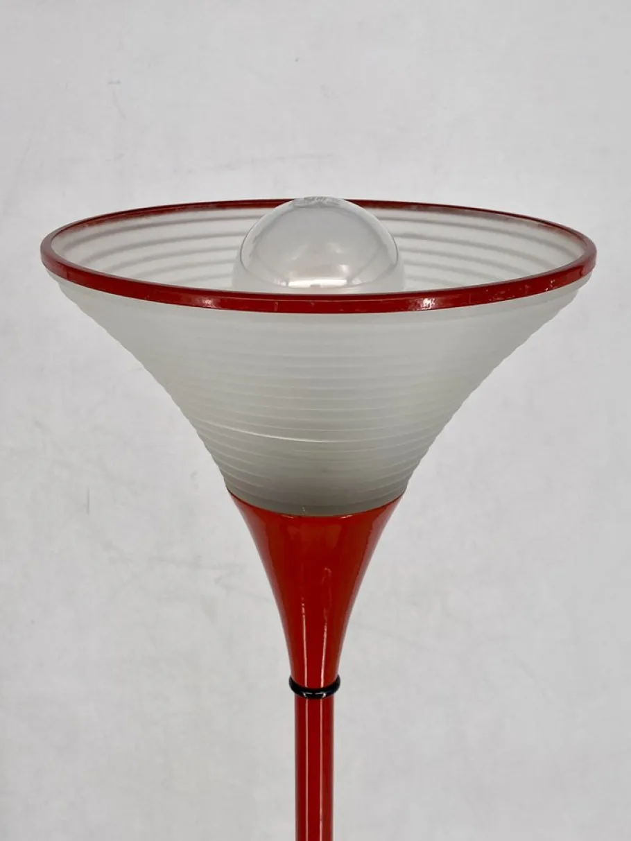 Discount Pamono Vintage Italian Red Floor Lamp with Funnel-Shaped Glass Shade, 1980