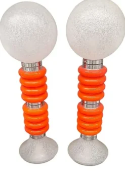 Discount Pamono Vintage Italian Space Age Orange Glass Floor Lamps, Set of 2