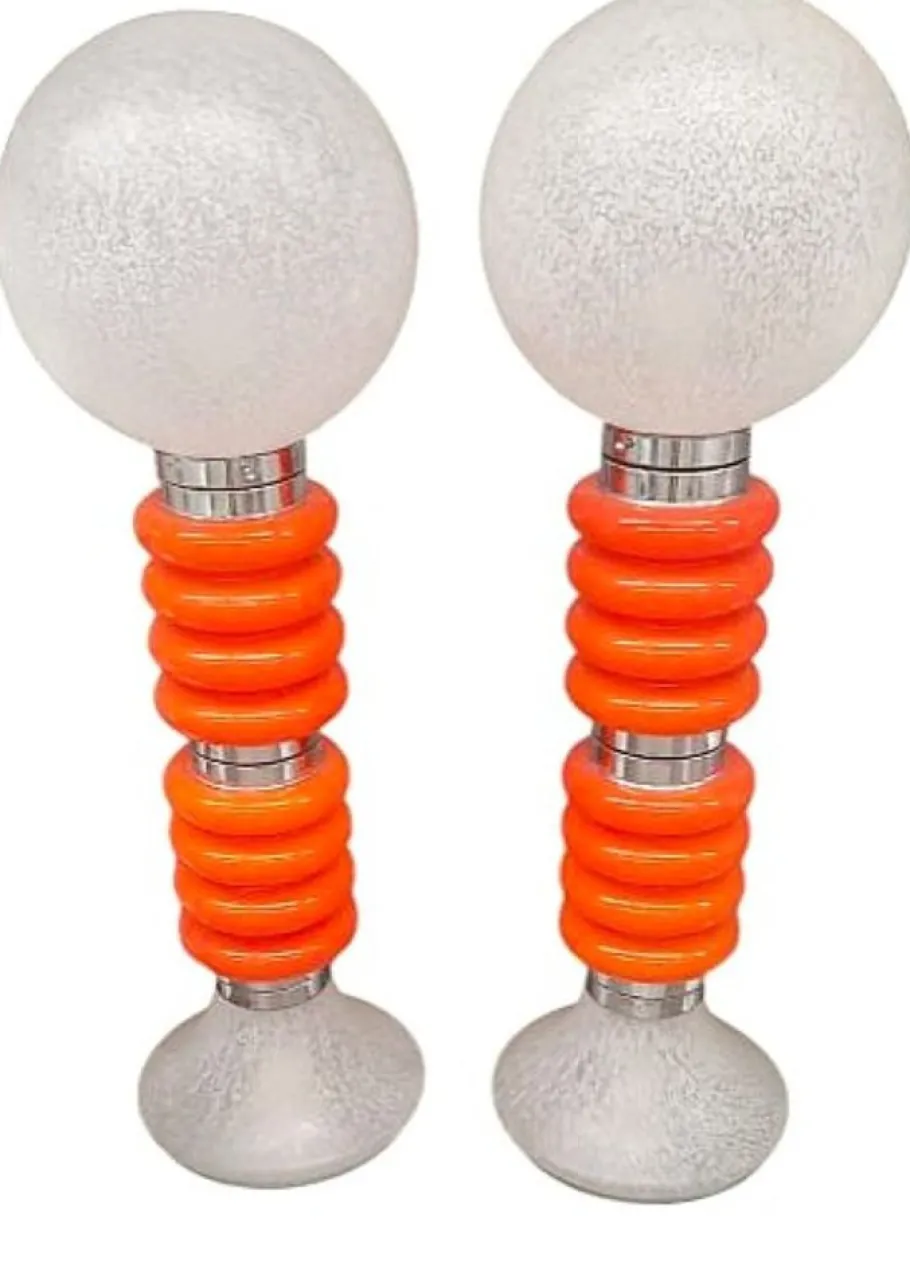 Discount Pamono Vintage Italian Space Age Orange Glass Floor Lamps, Set of 2