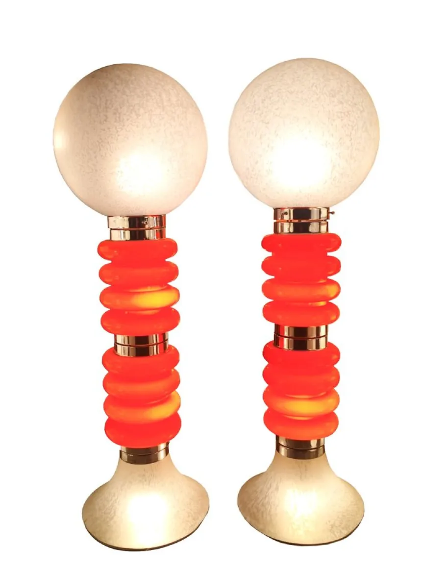 Discount Pamono Vintage Italian Space Age Orange Glass Floor Lamps, Set of 2