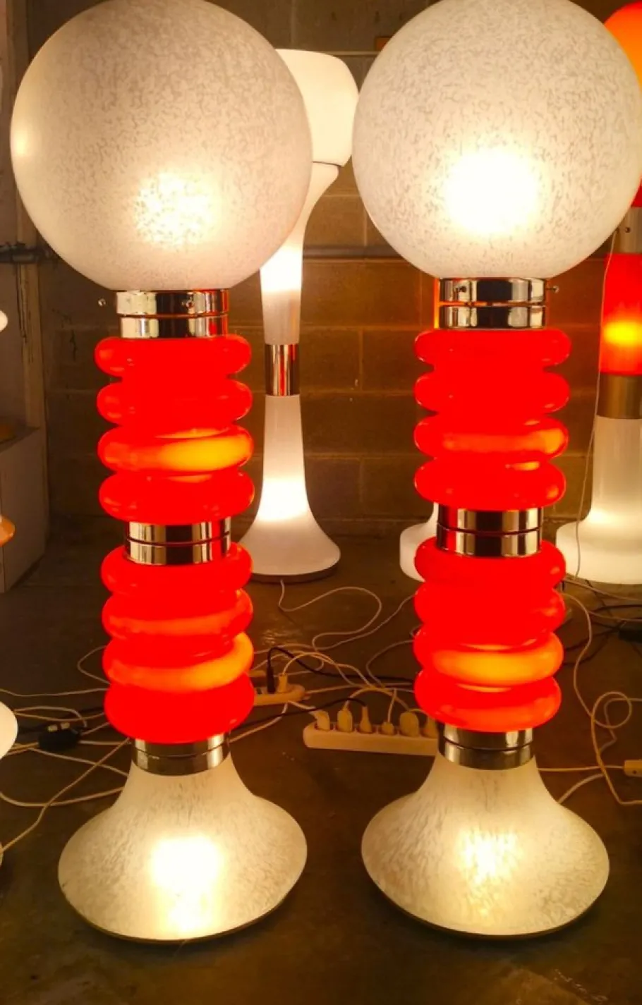 Discount Pamono Vintage Italian Space Age Orange Glass Floor Lamps, Set of 2