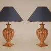 Hot Pamono Vintage Italian Table Lamps in Pink, Blue and Gold Faux Marble Ceramic, 1980s, Set of 2