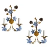 Clearance Pamono Vintage Italian Tole & Murano Glass Flower Wall Sconces, 1960s, Set of 2