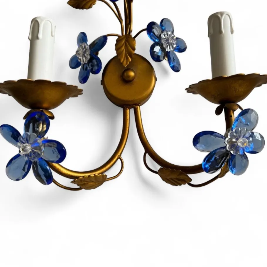 Clearance Pamono Vintage Italian Tole & Murano Glass Flower Wall Sconces, 1960s, Set of 2