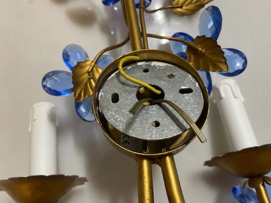 Clearance Pamono Vintage Italian Tole & Murano Glass Flower Wall Sconces, 1960s, Set of 2