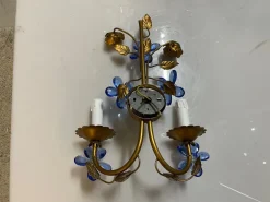 Clearance Pamono Vintage Italian Tole & Murano Glass Flower Wall Sconces, 1960s, Set of 2