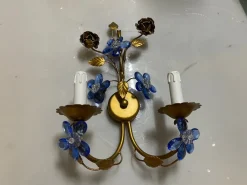 Clearance Pamono Vintage Italian Tole & Murano Glass Flower Wall Sconces, 1960s, Set of 2