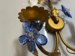 Clearance Pamono Vintage Italian Tole & Murano Glass Flower Wall Sconces, 1960s, Set of 2
