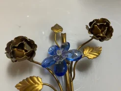 Clearance Pamono Vintage Italian Tole & Murano Glass Flower Wall Sconces, 1960s, Set of 2