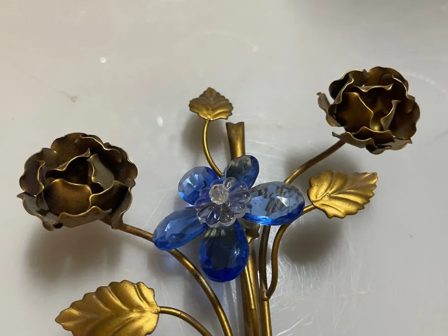 Clearance Pamono Vintage Italian Tole & Murano Glass Flower Wall Sconces, 1960s, Set of 2