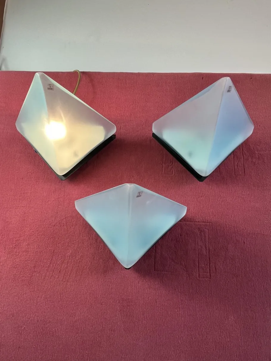 Pamono Vintage Italian Triangular Wall Lamps from Vetri Murano, 1970s, Set of 3