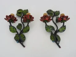 Clearance Pamono Vintage Italian Wall Lights in Painted Metal with Flowers and Foliage, 1960s, Set of 2