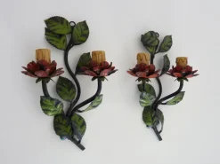 Clearance Pamono Vintage Italian Wall Lights in Painted Metal with Flowers and Foliage, 1960s, Set of 2