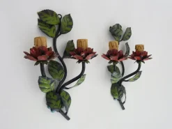 Clearance Pamono Vintage Italian Wall Lights in Painted Metal with Flowers and Foliage, 1960s, Set of 2