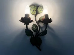 Clearance Pamono Vintage Italian Wall Lights in Painted Metal with Flowers and Foliage, 1960s, Set of 2