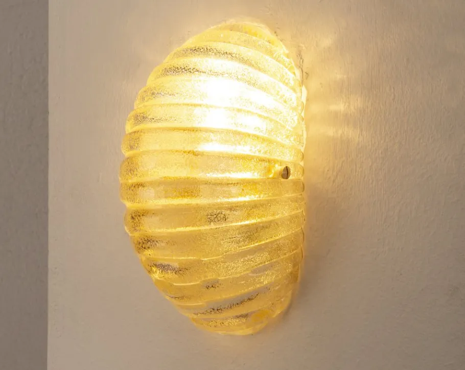 Best Pamono Vintage Italian Wall Light in Amber Murano Glass with Brass Structure, 1990s