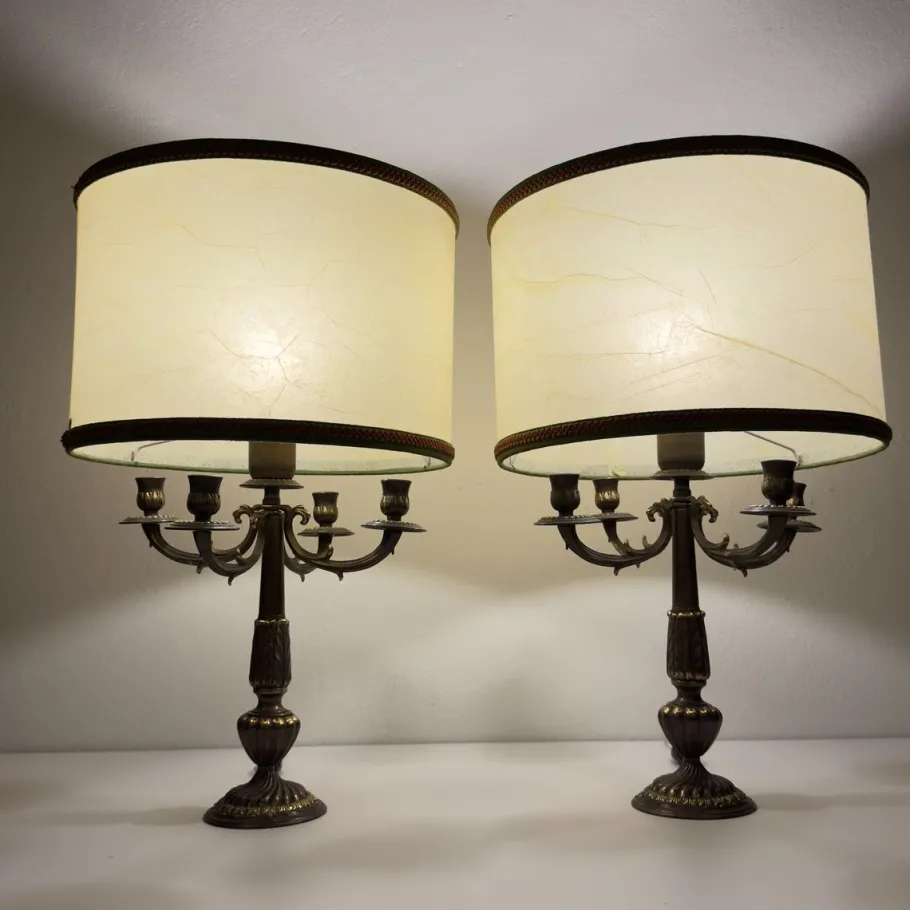 New Pamono Vintage Large Bronze Table Lamps, Italy, 1950s, Set of 2