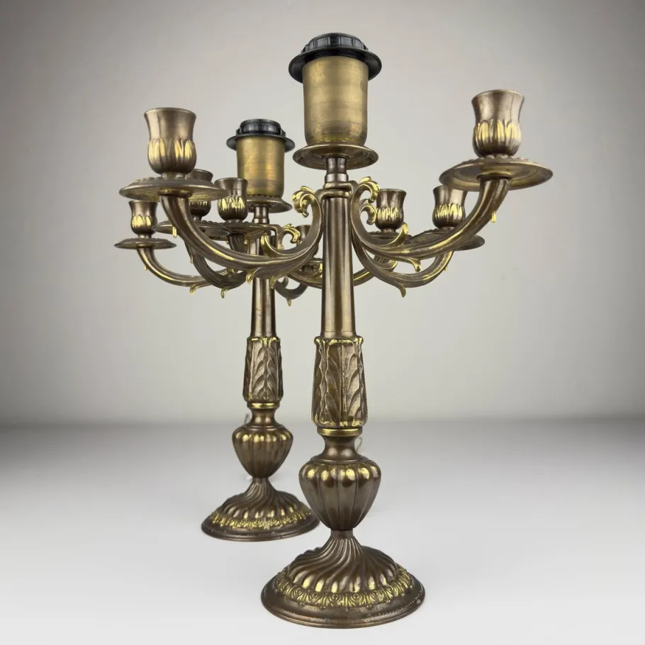 New Pamono Vintage Large Bronze Table Lamps, Italy, 1950s, Set of 2