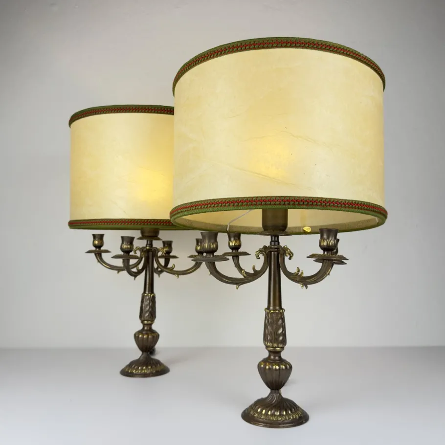 New Pamono Vintage Large Bronze Table Lamps, Italy, 1950s, Set of 2