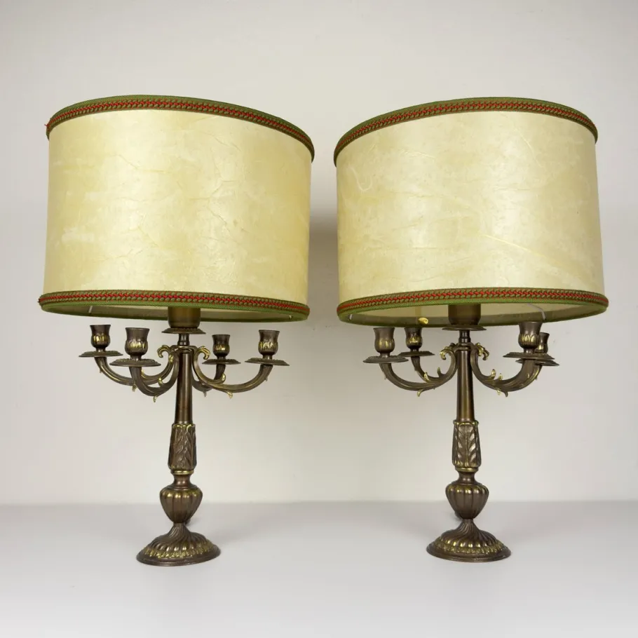 New Pamono Vintage Large Bronze Table Lamps, Italy, 1950s, Set of 2