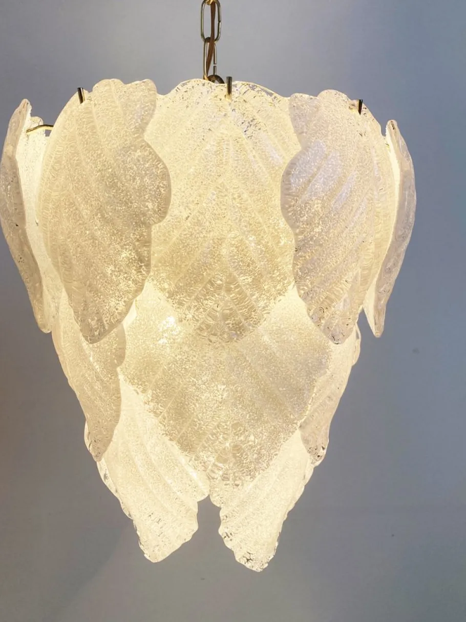 New Pamono Vintage Leaf Chandelier in Murano Glass, 1970s