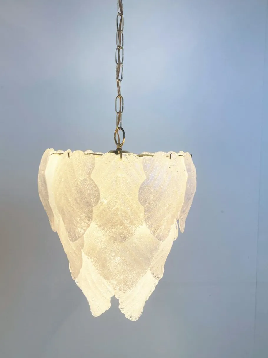 New Pamono Vintage Leaf Chandelier in Murano Glass, 1970s
