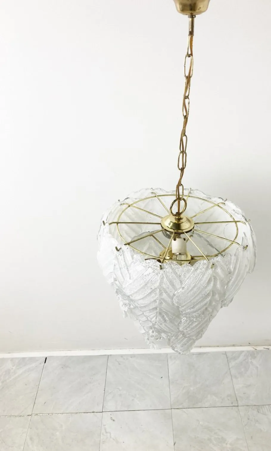 New Pamono Vintage Leaf Chandelier in Murano Glass, 1970s