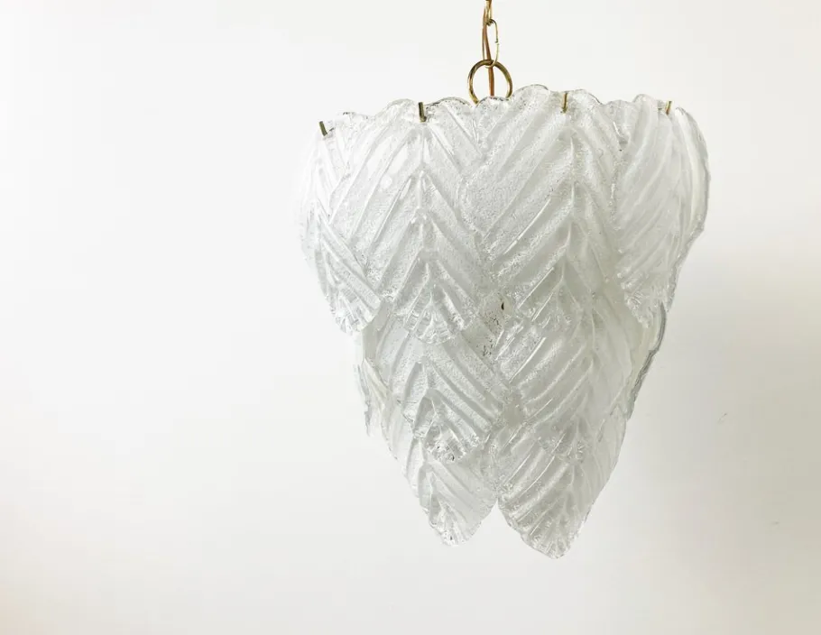 New Pamono Vintage Leaf Chandelier in Murano Glass, 1970s