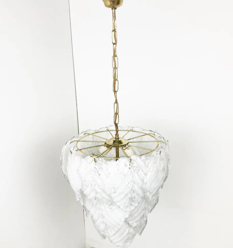 New Pamono Vintage Leaf Chandelier in Murano Glass, 1970s