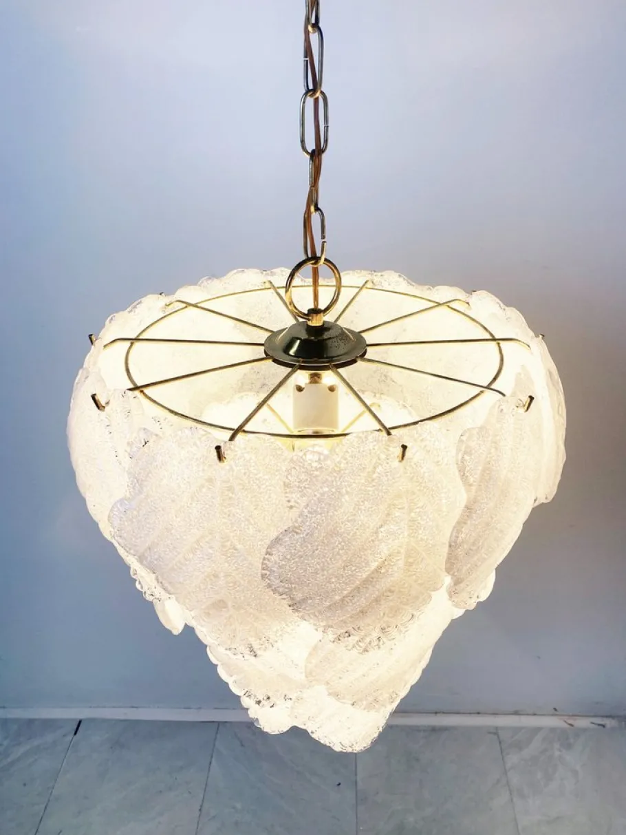 New Pamono Vintage Leaf Chandelier in Murano Glass, 1970s
