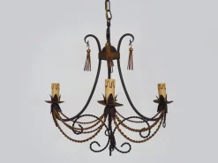 Hot Pamono Vintage 4-Light Chandelier in Brown and Gilt Metal, 1980s